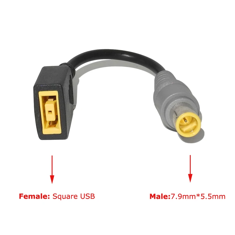 Square Female to 7.9x5.5mm Male DC Power Plug Connector for Lenovo Laptop T4_WK 