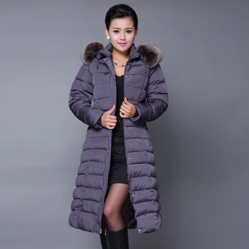 Высококачественная зимняя женская куртка, X-long, меховой воротник, с капюшоном, Женское пальто, с подкладкой, теплая, утолщенная, зимняя одежда, Женская парка, парки