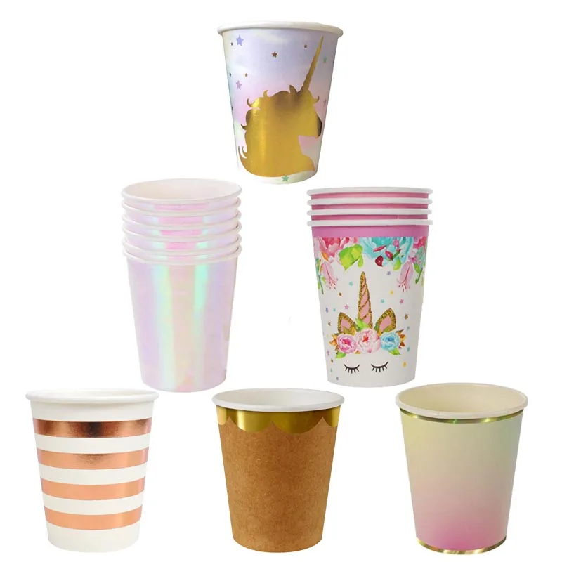 

Paper Cups Party Decorations Iridescent Gold Tableware Unicorn Flamingo Mermaid Cup Adult Kds Birthday Party Wedding Supplies