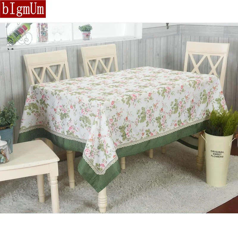 

bIgmUm Green Polyester Pastoral Dot Floral Mosaic Flower Fabric Dining Garden Tablecloth BEAUTY Rectangle Table Cover Natural