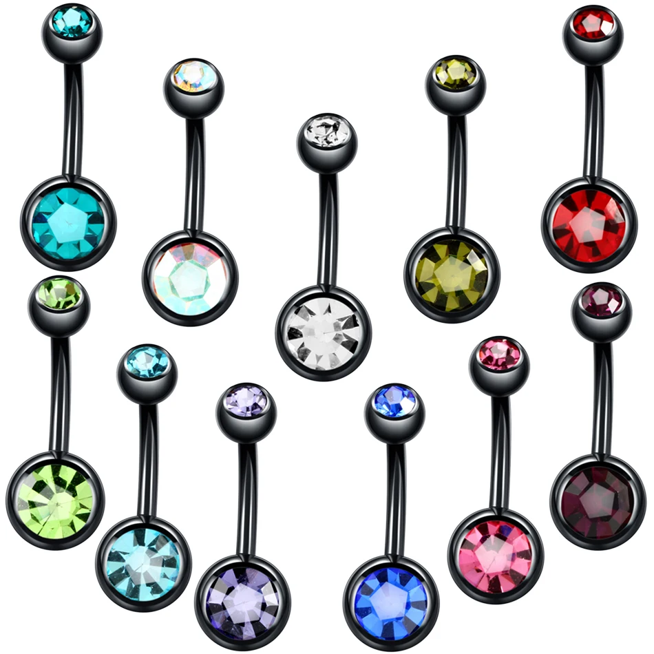

1Pc 316l Surgical Black Belly Ring Fashion Woman Body Piercing Jewelry Belly Button Ring Navel Rings Belly Piercing 14G