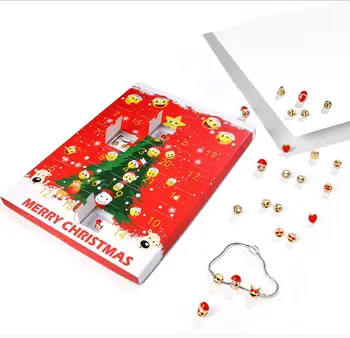 

NEW Christmas Ornaments Calendar Gift Box 15PCS Face Beads 1PCS Bracelet 8 Pairs Stud Set DIY gift Jewelry making Accessory JS29