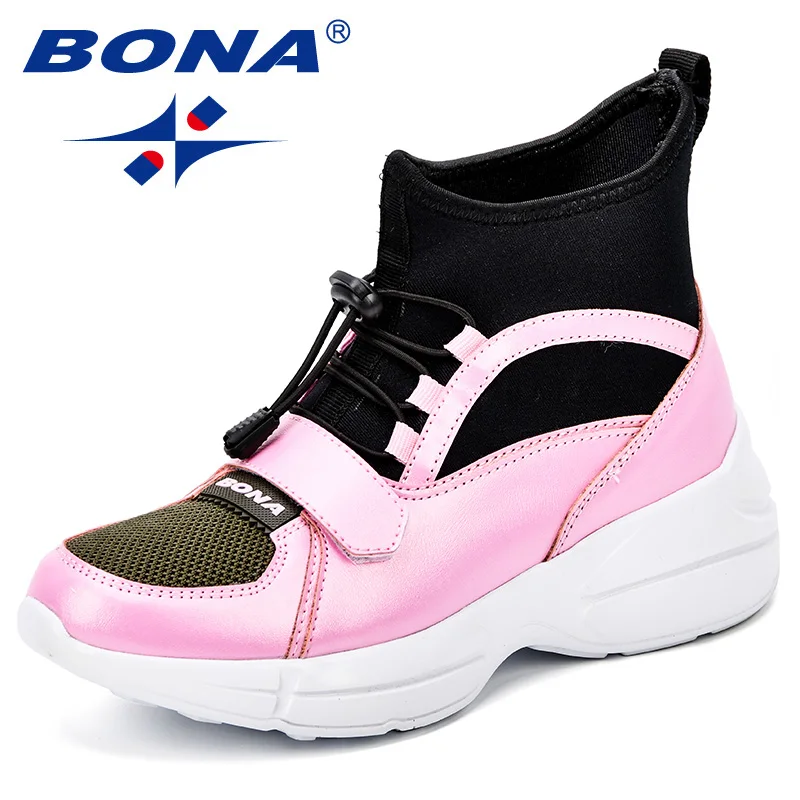 

BONA Women Shoes Casual High Top Sneakers Women 2018 Platform Wedges Tenis Feminino Esportivo Casual Shoes Krasovki Women Shoes