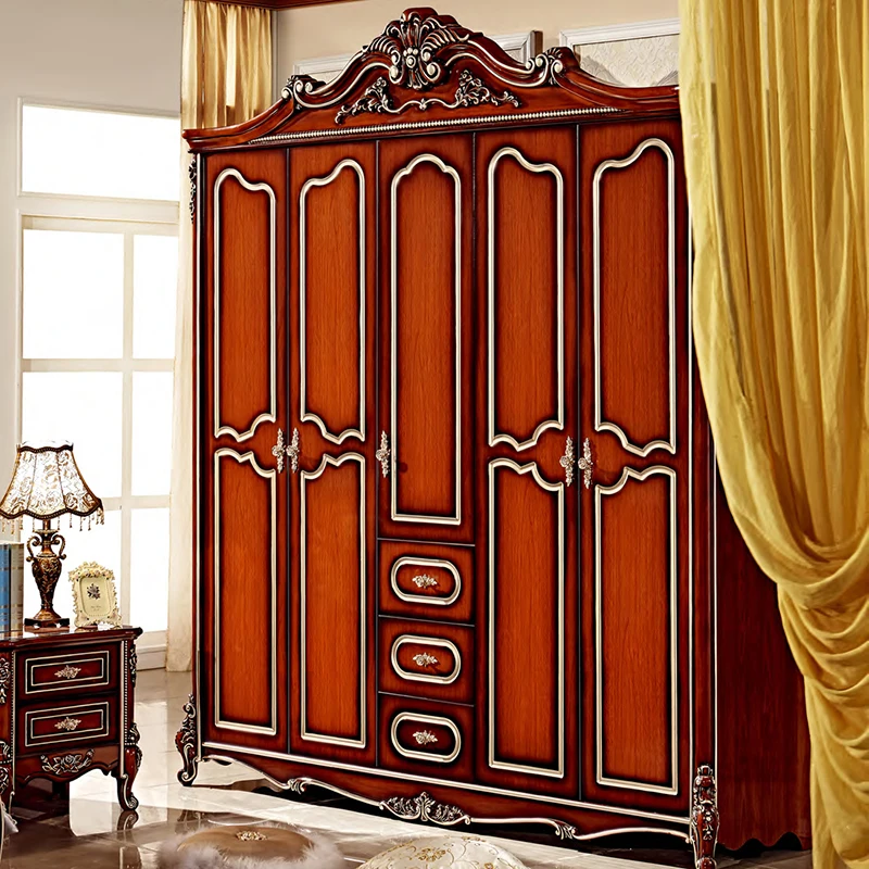 High Quality Classic Solid Wood 5 Door Bedroom Wardrobes For Sale