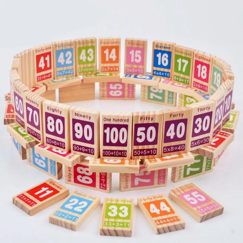 Дети деревянное домино игрушка обучения Образование сложение вычитания 100 шт. рисунок блок домино Детские математика обучения игрушка