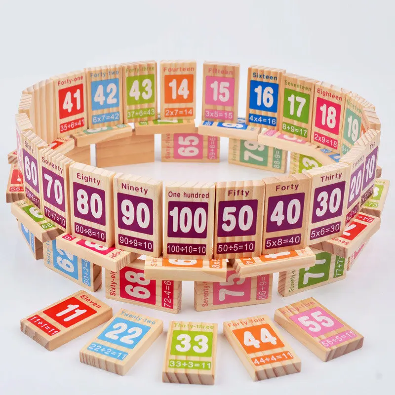  Kids Domino Wooden Toy learning education Addition subtraction 100PCS figure Domino block Baby math - 1897856805