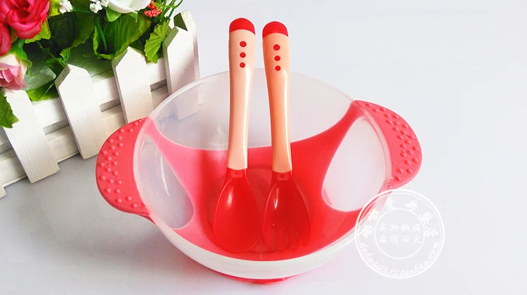 1 pc/3 шт./компл. детские столовые принадлежности Комплектная посуда всасывания чаша с емкостью для Температура зондирования ложка для грудничков детское питание ужин кормления чаши посуда - Цвет: Red Dishes