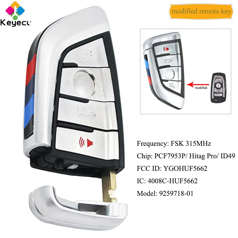 

KEYECU Silver CAS4 CAS4+ Modified Remote Key With 4B & 315MHz & PCF7953 Chip - FOB for BMW 5 7 Series F Chassis FCC: YGOHUF5662