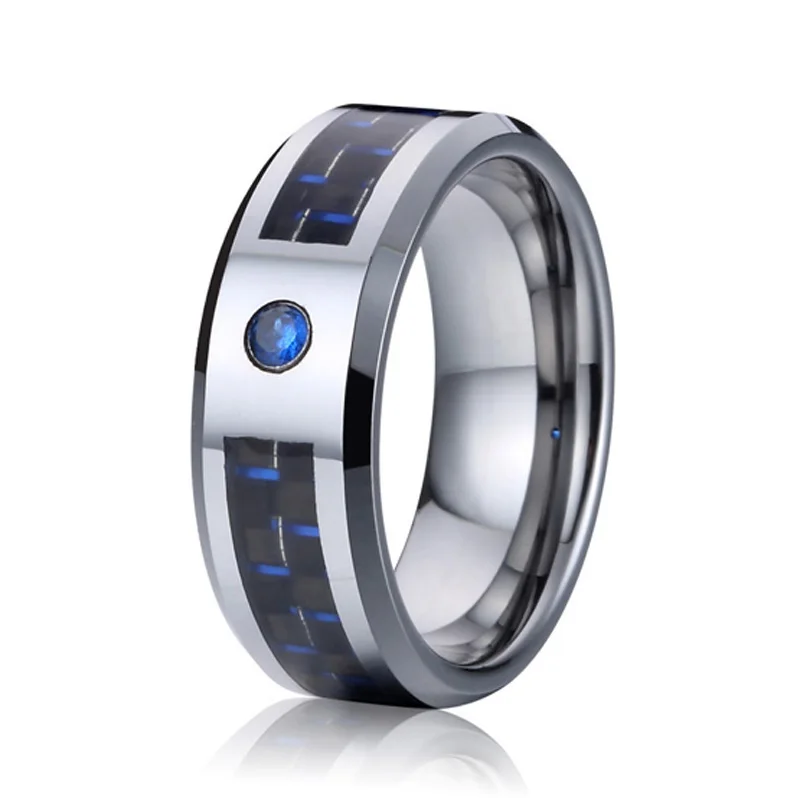 Wedding Band Tungsten Carbide Rings Men Anillos Bague Blue Cz Stone