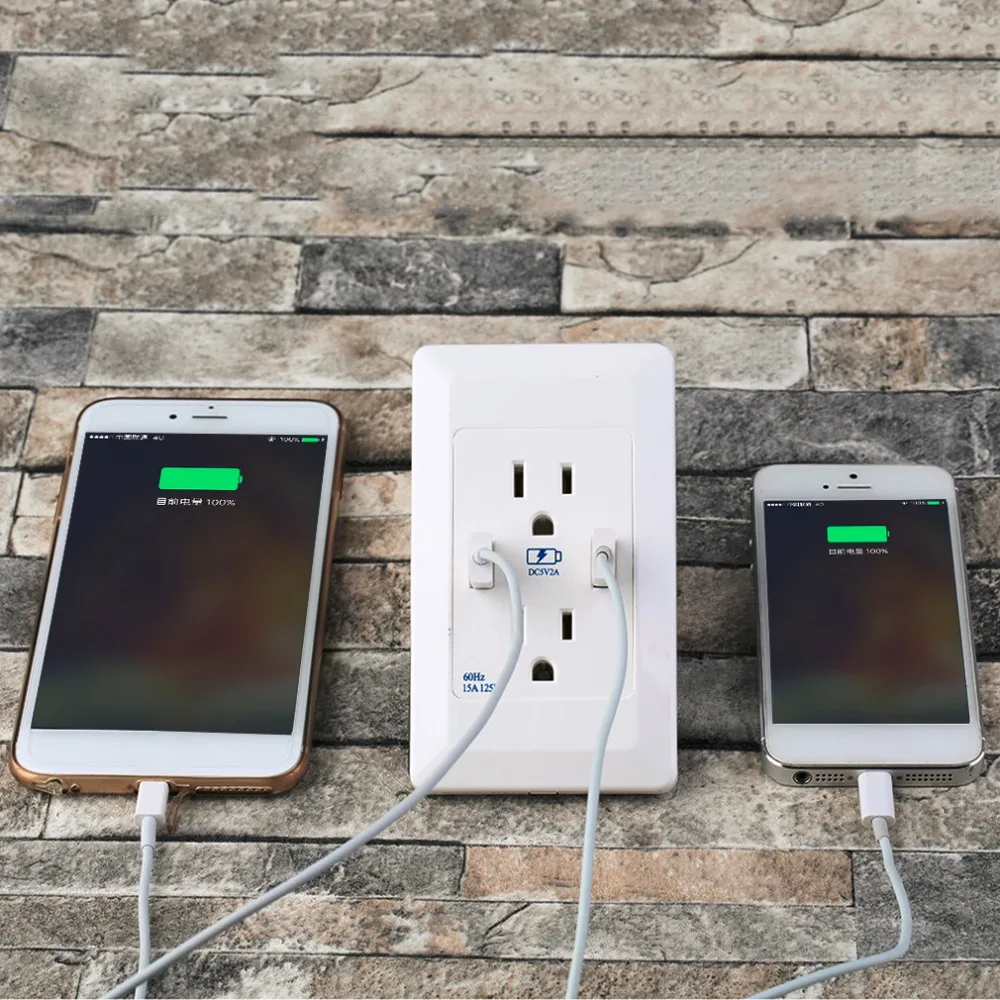 1 pc US Plug Dual 2 Port USB Wall Socket Panel Charger AC Power Outlet Plate Panel Safety 110V