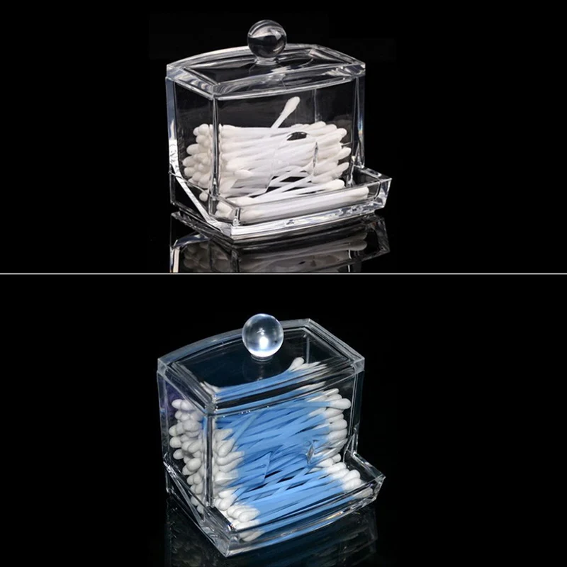 Transparent Round Container Storage Case Makeup Cotton Pad Box + Acrylic Cotton Swab Storage Holder Box  