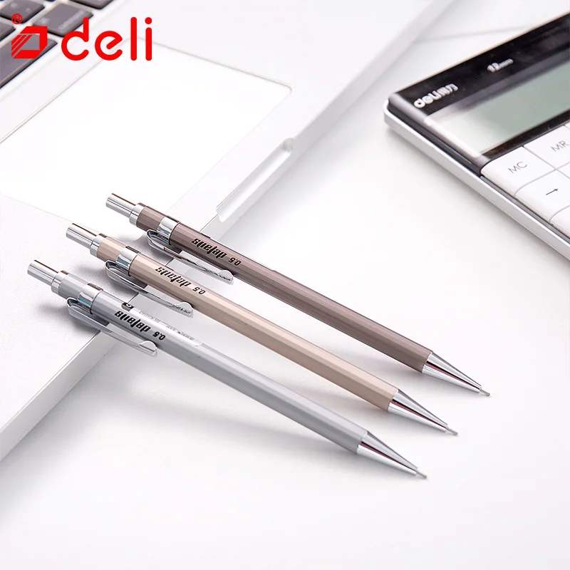 Deli металлический механический карандаш, 3 шт., автоматический карандаш для студентов, Канцелярский пишущий карандаш для детей, 0,5 мм/0,7 мм, школьные принадлежности