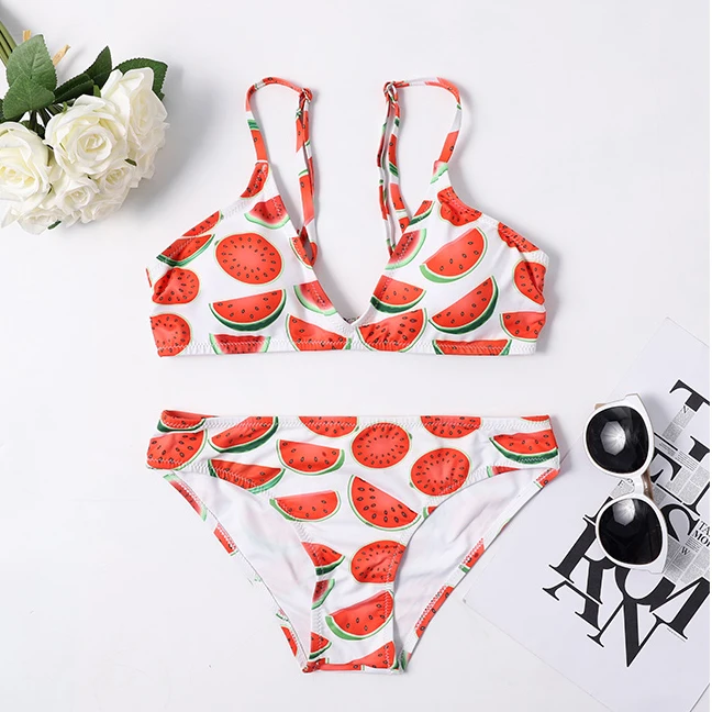 

Hot Sexy Bikini Sets 2019 Women Swimsuit Watermelon Print Bathing Suit Push Up Biquini Adjustable Shoulderr Swimwear Beach Wear