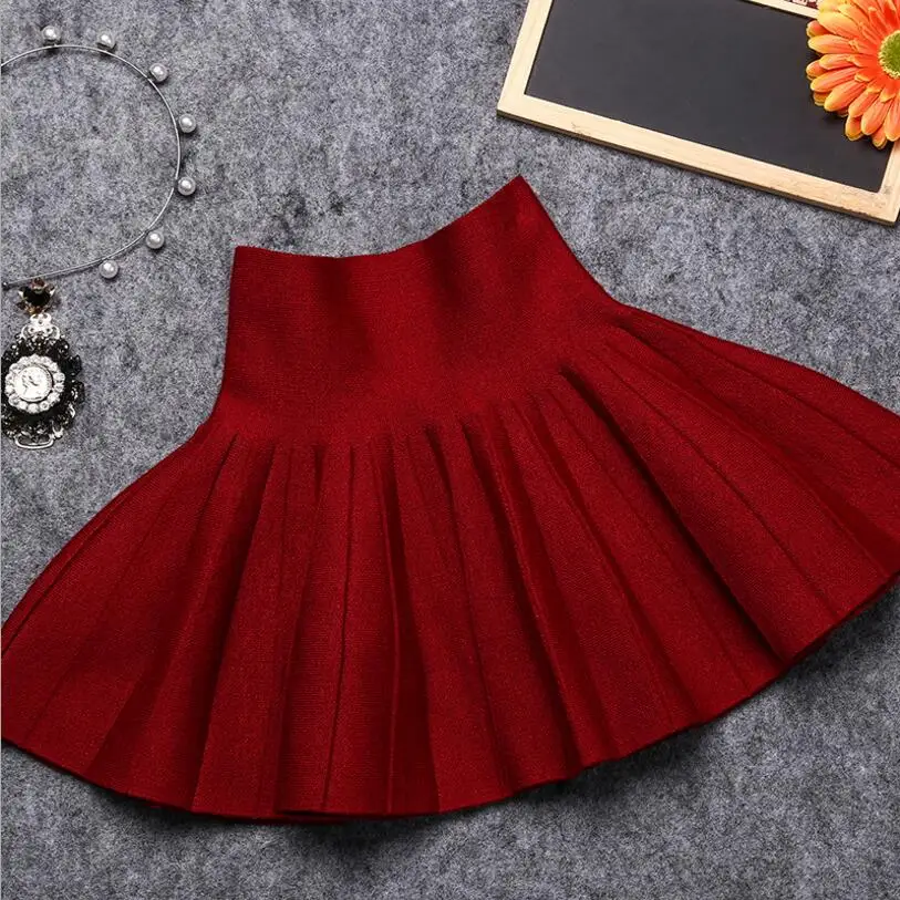 Knitted Skirt Girl Kids Pleated Wool Blend Skirt
