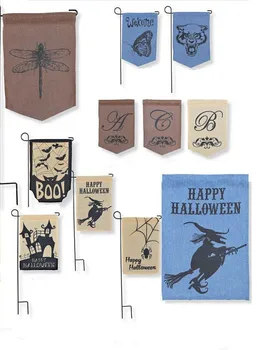 

80pcs DHL DIY Jute Burlap Garden Flags 12"Wx18"H Liene Yard Hanging Flag House Decoration Printed Pattern Portable Banner Ads