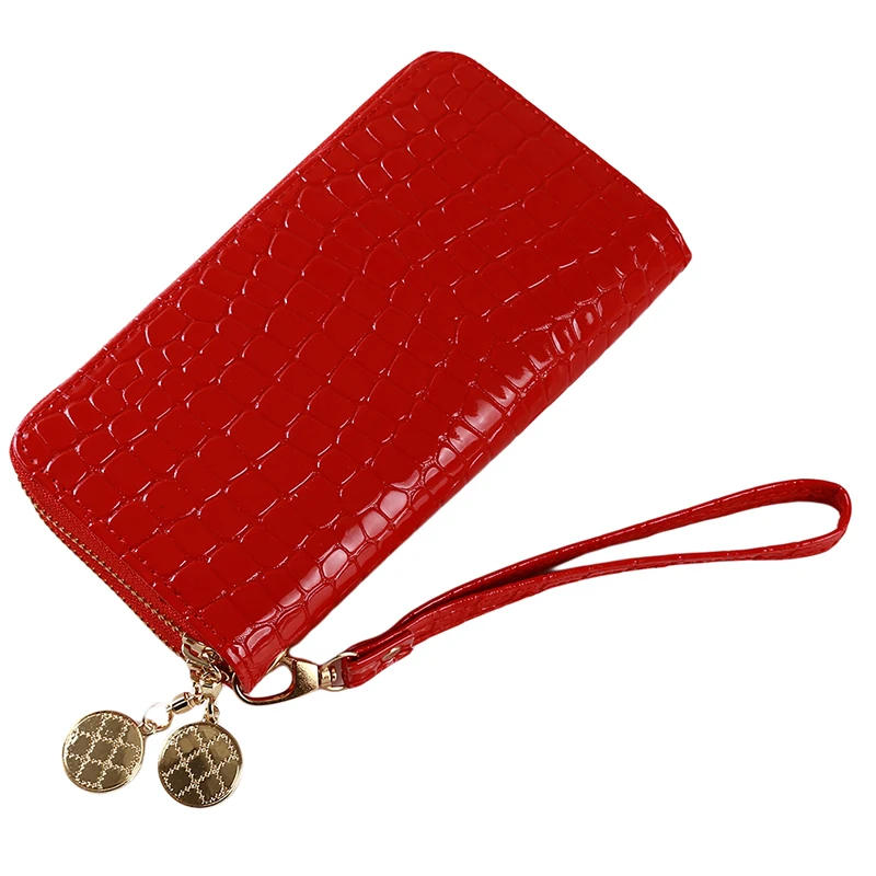 Женские кошельки на двойной молнии, Дамский модный бумажник, Женская длинная дизайнерская сумочка, сумка для телефона, высокое качество, красный/белый/черный