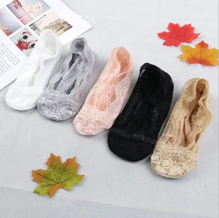 

Summer Women Girl Silica Gel Lace Boat Socks Invisible Cotton Sole Non-slip Antiskid Slippers Anti-Slip Sock