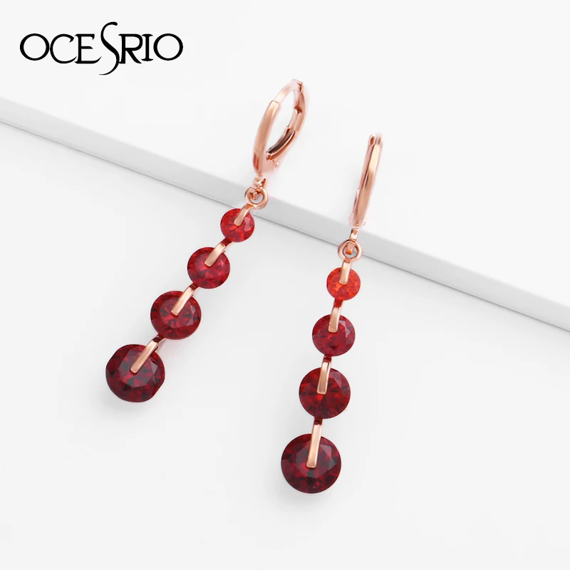 

OCESRIO Luxury 585 Rose Gold Earrings For Women Multicolor Water Drop Natural Zircon Gold 585 Jewelry Hanging Earrings ers-p97