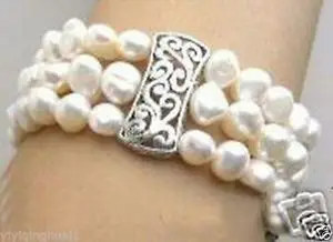

wholesale NATURAL Genuine White 3 STRAND PEARL BRACELET AA1013