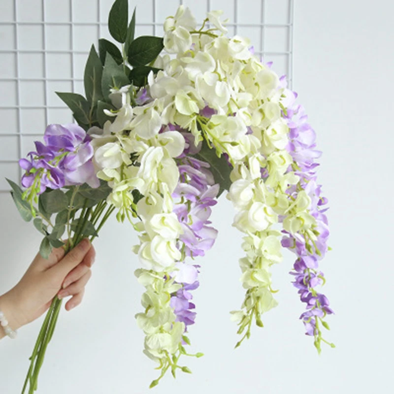 5pcs New Artificial flower Wisteria long Tofu pudding 80cm fake tree two colors rattan wedding ceiling decoration for home decor