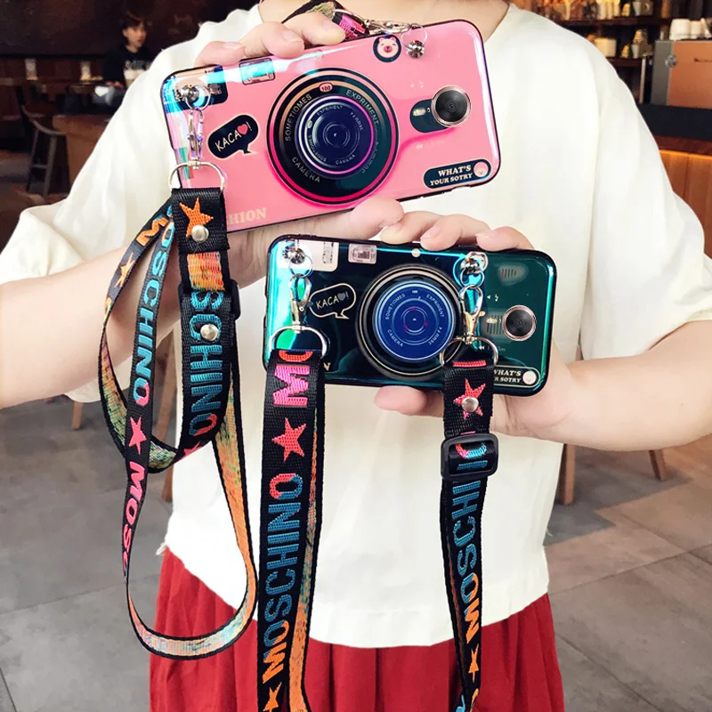 

Blu-ray Retro Camera Soft Phone Case For Meitu M6 M8 M8s T8 T8s T9 V6 with Bracket Lanyard Protective Cover