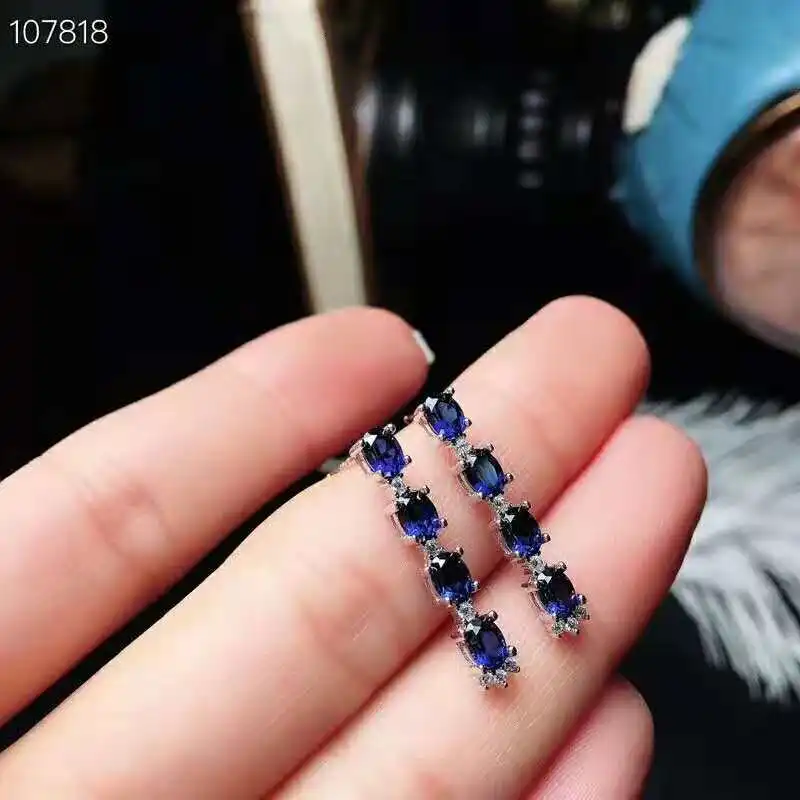 Женские серьги гвоздики из серебра 925 пробы с сапфиром 3 х4 мм|Серьги-гвоздики| |