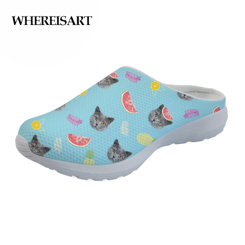 

WHEREISART Sandals Women Shoes Fresh Fruit Cat Pattern Comfortable Flats Sandals Non Slip Casual Mesh Sandalia Mujer 2019 New