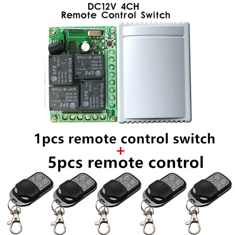 

433Mhz Universal Wireless Remote Control Switch DC12V 4CH relay Receiver Module and 5pcs 4 channel RF Remote 433 Mhz Transmitter