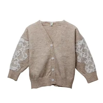 

New Cute Fall White Lace V-neck Sweater for Toddler Girls Knitted Cardigan Jacket Baby Winter Sweater Coat Kids Clothes 2019