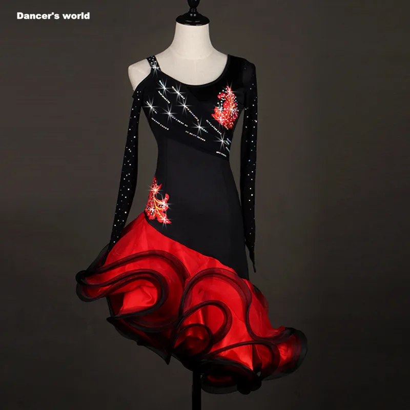 Dance Dress Sexy Dress Latin Dance Clothes For Women Latin Dance Flowers Long Sleeves Dress Girls Cha-cha