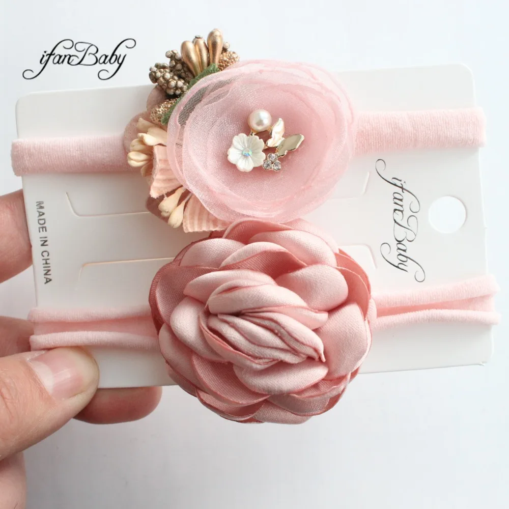 

2pcs/set Kids girl Sweet nylon flower headband RHINESTONE Velvet BOW headband