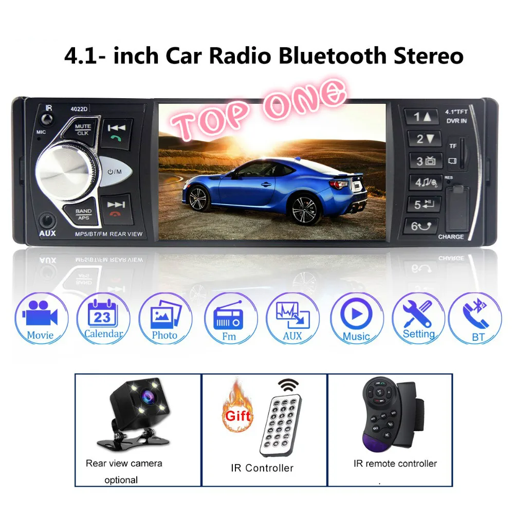 Автомагнитола автомагнитола 4 1 дюйма Din FM Bluetooth 2 0 поддержка камеры заднего вида USB