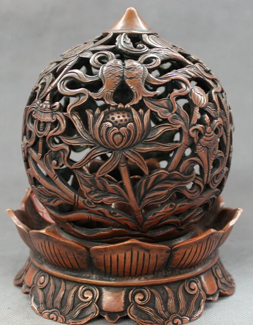 

JP S0608 Chinese Bronze 8 Auspicious Symbol Statue Buddhism Lotus Incense Burner Censer (B0413)