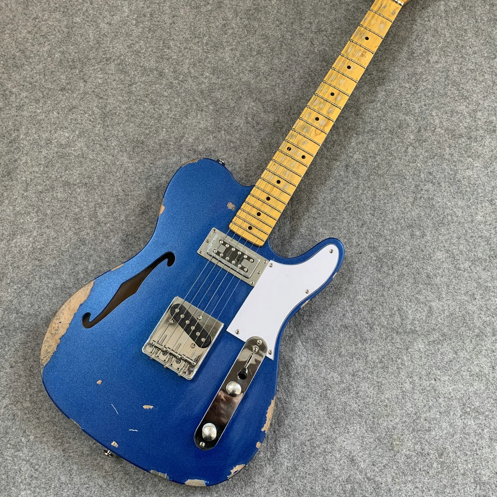 

Vintage artifact Avril Ramona Lavigne blue tele f hole electric guitar style, gifts to friends. Free shipping.