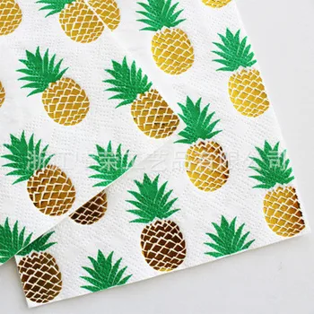 

100pcs Pineapple Cocktail Napkins Luau/ Beach Party White with Gold/Green Pineapples and Gold Foil Accents Paper Serviete