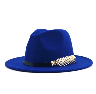 Шерстяная шляпа Fedora Hawkins фетровая шляпка широкими полями дамы фетровой Chapeu Feminino шляпа Для женщин Для мужчин Джаз церкви Крестный отец шляпы сомбреро - Цвет: Blue