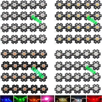 

10pcs 1W 3W High Power LED Full Spectrum White Warm white Green Blue Deep Red 660nm Royal blue With 20mm Black Star PCB