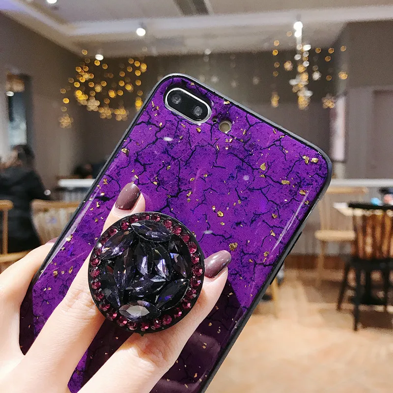 Epoxy Gold Foil Gem Phone Case For Huawei Honor P30 Pro P20 Lite P10 Plus Nova 4 2S 2i 3 3i With Ring Stand Holder Lanyard Cover