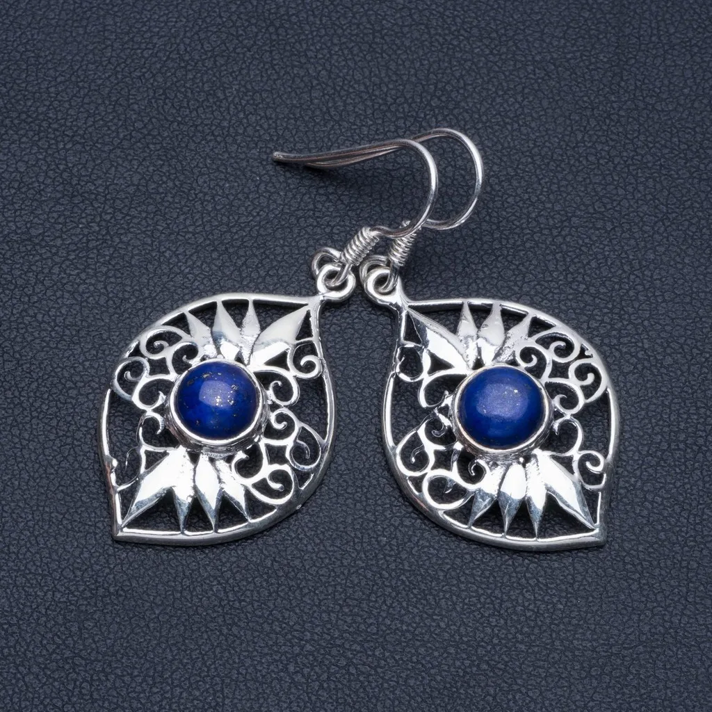 

Natural Lapis Lazuli Boho 925 Sterling Silver Drop Earrings 1 1/2" R1343