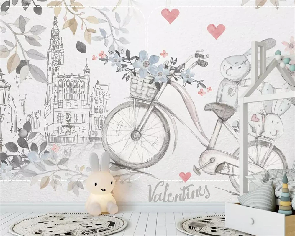 Beibehang Custom Wallpaper Simple Card Can Hand Painted Cute Animal Bicycle Love Children S Room Background Wall 3d Wallpaper Wallpapers Aliexpress