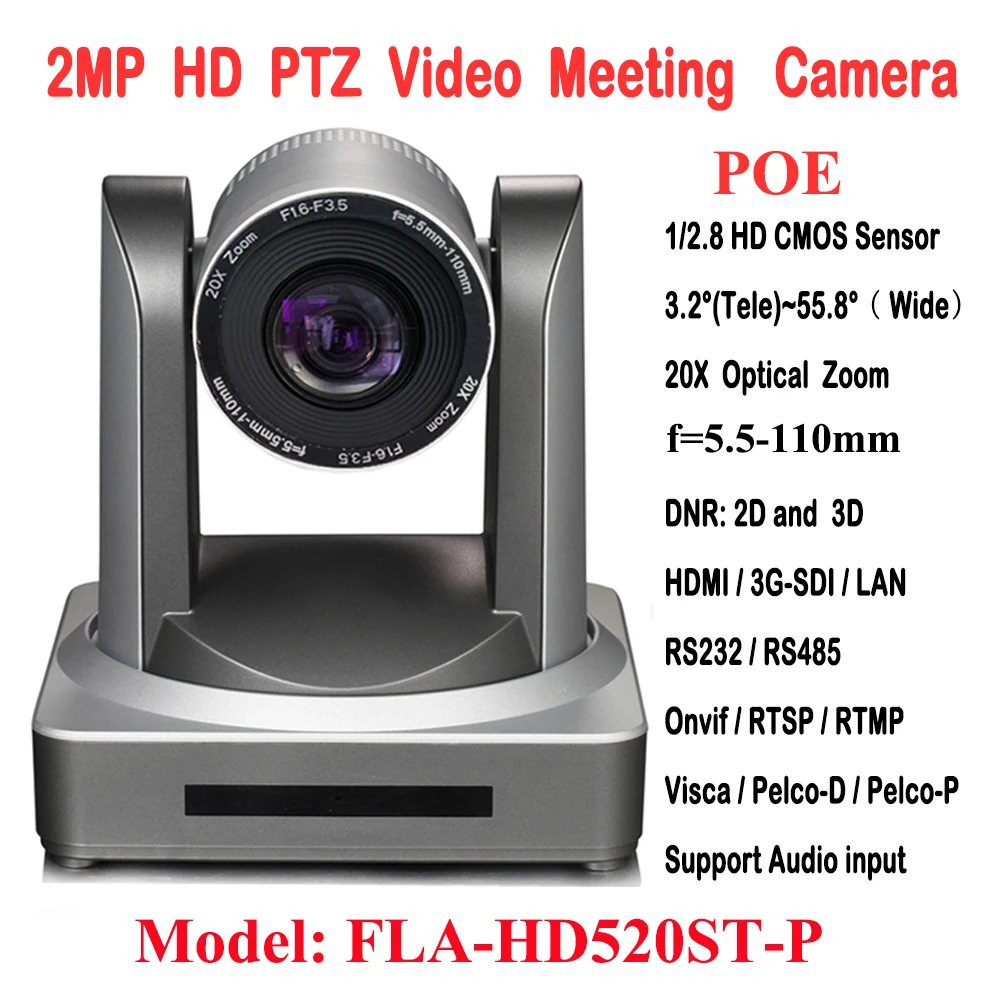  2MP 1080P60/50 PTZ IP Streaming Onvif POE Camera Visca Pelco 20X Optical Zoom Tripod with Simultane