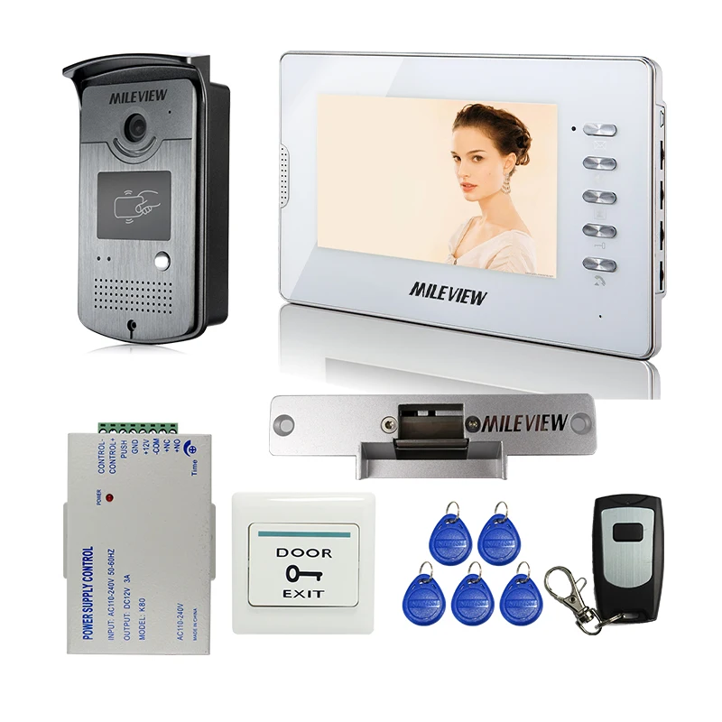 

Wholesale New 7" Home Video Door Phone Intercom System 1 Monitor RFID Reader Camera Electric Strike Lock + Remote FREE SHIPPING