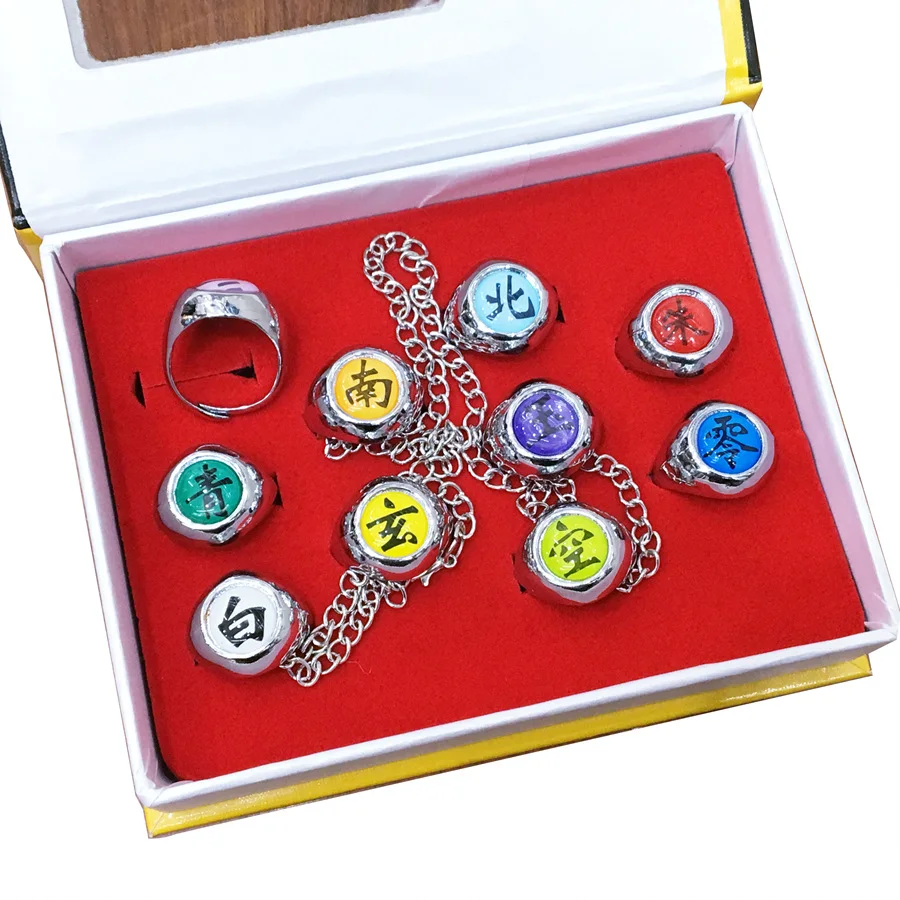 10 шт. Аниме Наруто кольца Акацуки косплей члена полный набор Sasori Itachi Jiraiya для подарка