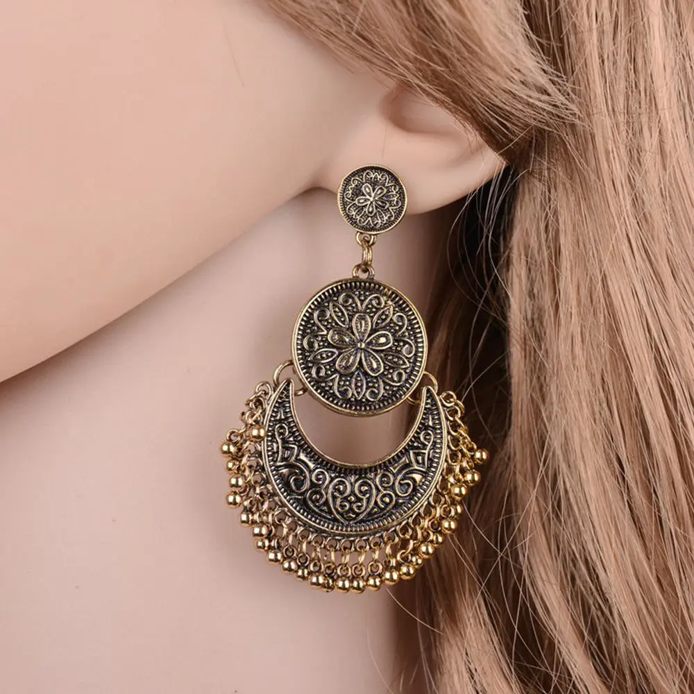 

Retro Exotic Style Fringed Earrings Bronze Silver Geometric Retro Long Earrings New 2018 Women's Vintage Bronze Earring