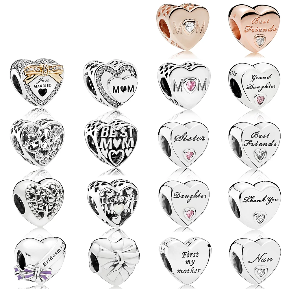 

925 Sterling Silver Heart -shaped Love Frisky Family Charm Appropriate Diy Bracelet Wedding Present From Mother's Day Jewelry