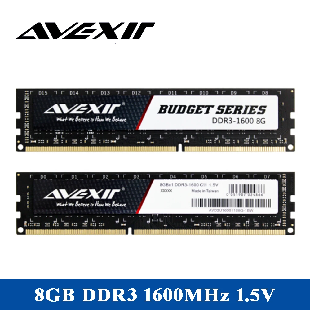 

AVEXIR RAM DDR3 4GB / DDR3 8GB Memory Frequency 1600MHz 1.5V Desktop memory Interface Type 240pin 11-11-11-28 CL=11 Single RAMs