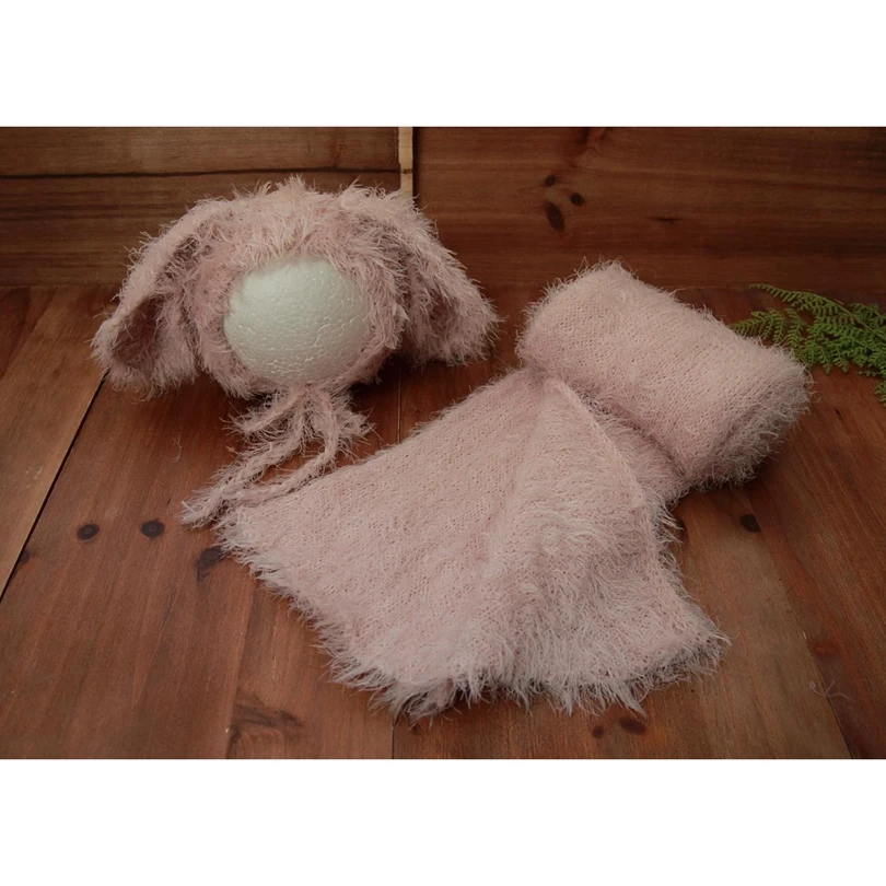 Плюшевый шапочка кролика обёрточная одежда реквизит для фотосъемки новорожденных пушистый шапка для животного ребенка пеленальный кокон