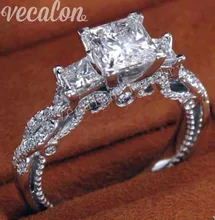 Vecalon Romántica de La Vendimia Femenina anillo de Tres piedras de diamantes Simulados Cz Engagement wedding Band anillo Plata de Ley 925 para las mujeres