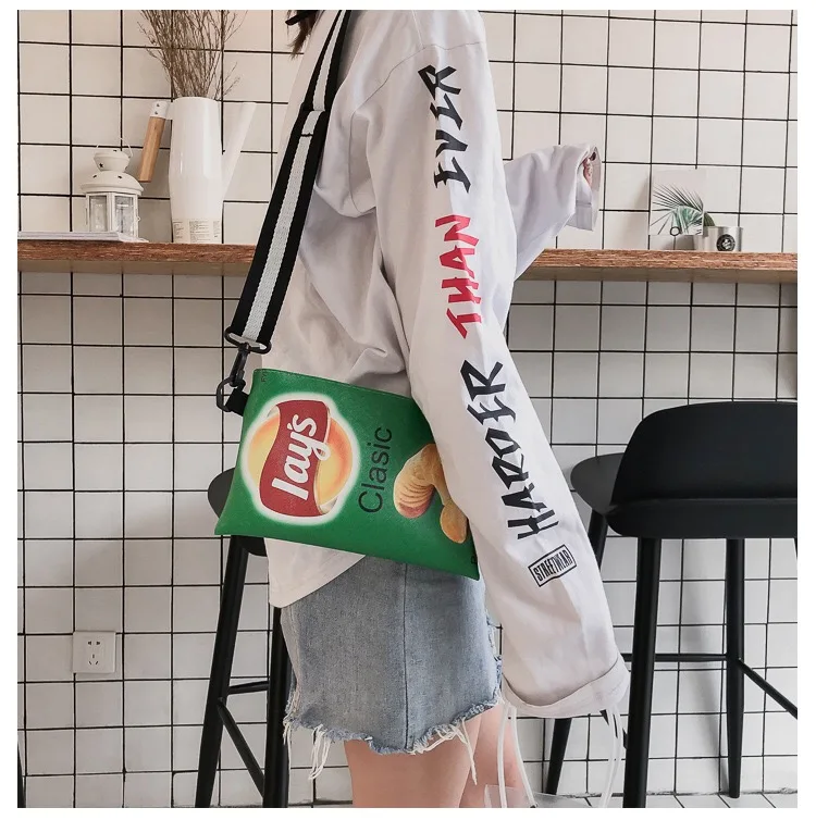 IMIDO Potato chip packet сумки через плечо желтый и зеленый Ins популярный товар Персонализированная забавная сумка на плечо