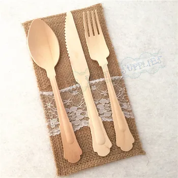 

120pcs Heavy Weight Disposable Wooden Utensils Forks Spoons Knives Birthday Party Weddings Tablesettings Wooden Utensils